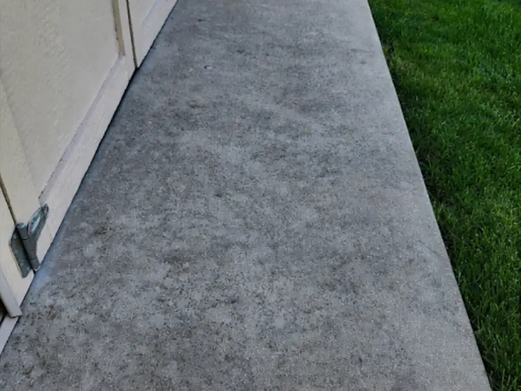 Same house siding with dark dirt streaks before washing