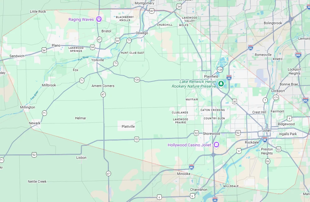 Map of the CaPow service area across Kendall and Will County, Illinois