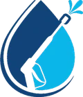 CaPow Pressure Washing logo, a water droplet with a pressure washing gun